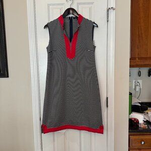 Brooks Brothers Nautical Navy Striped Dress with Red Trim - Size Large